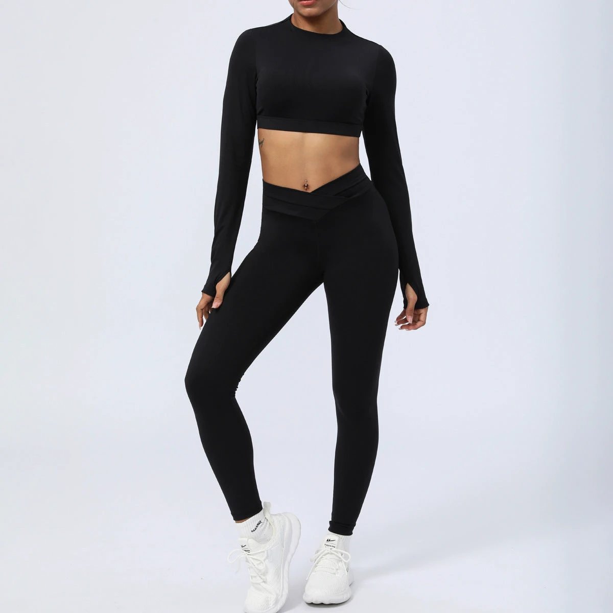 Nude Feel Workout Clothes Suit Cross Strap Showing